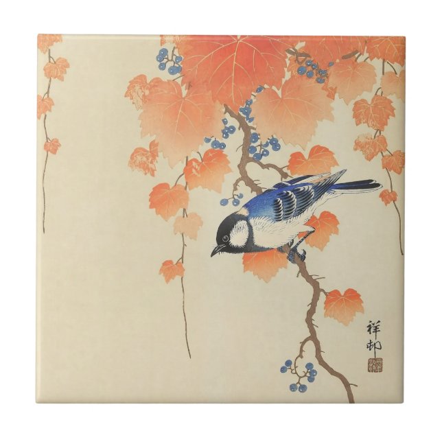 Carreau Oiseau et lierre rouge par Ohara Koson (Devant)