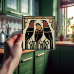 Carreau Oiseau Famille Mackintosh Art Déco Nouveau Décor M<br><div class="desc">Ce carrelage en céramique présente une petite famille d'oiseaux et des motifs floraux complexes qui rappellent le style emblématique de Mackintosh. Il a été un architecte, designer et artiste écossais de premier plan du mouvement Art Nouveau. Son travail se caractérise par des lignes épurées, des formes géométriques et un fort...</div>