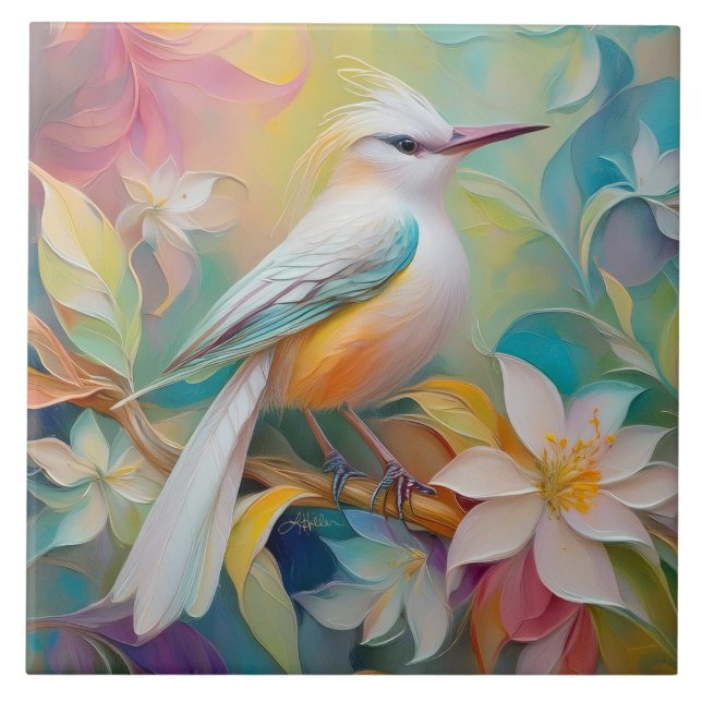 Carreau Oiseau Fantastique à Dos Doré Touffu (Devant)