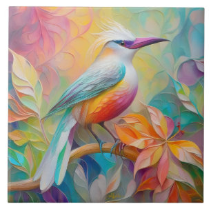 Carreau Oiseau fantastique à poitrine rouge et bec rose
