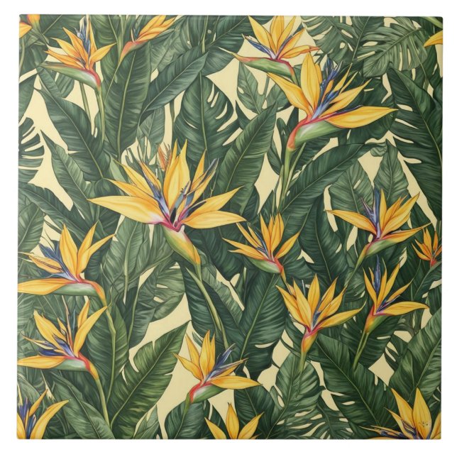 Carreau Oiseau jaune du Paradis motif de fleurs (Devant)
