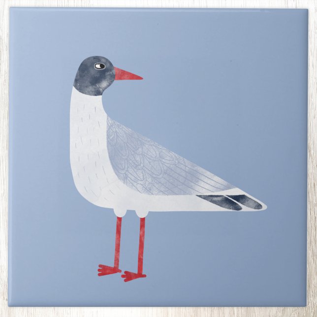 Carreau Oiseau marin bleu ciel (Fun Black Headed Gull seagull ceramic tile)