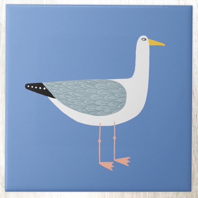Carreau Oiseau marin bleu ciel (Fun nautical seagull blue ceramic tile)