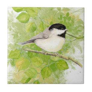 Carreau Oiseau mignon de Chickadee dans l'arbre de
