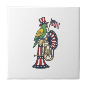 Carreau Oiseau patriotique gravure vintage musique chemise
