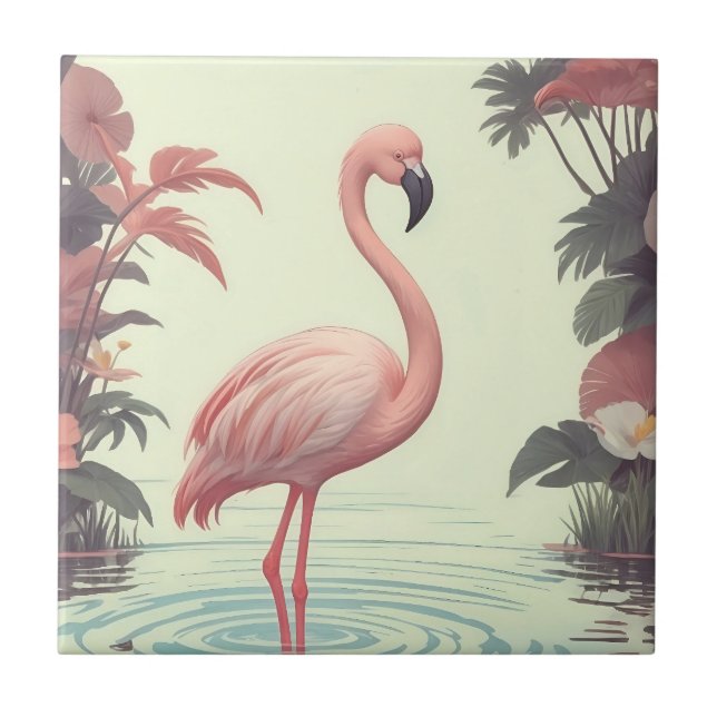 Carreau Oiseau rose Vintage Flamant rose (Devant)