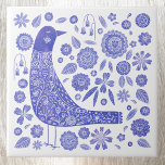 Carreau Oiseau scandinave bleu et blanc<br><div class="desc">Art folklorique scandinave style bleu et blanc oiseau et fleurs design. Art original de Nic Squirrell.</div>