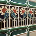 Carreau Oiseau sur Fleurs Décor Art Déco Nouveau<br><div class="desc">Ce carrelage en céramique présente deux oiseaux et des motifs floraux qui rappellent le style emblématique de Mackintosh. Il a été un architecte, designer et artiste écossais de premier plan du mouvement Art Nouveau. Ses oeuvres sont caractérisées par des lignes épurées, des formes géométriques et un fort sens de la...</div>