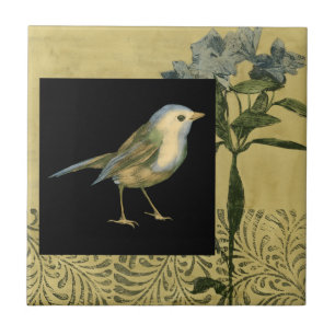 Carreau Oiseau sur Noir et Arrière - plan Vintage