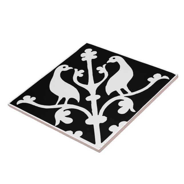 Carreau Oiseaux à l'orientation diamant Noir et Blanc (Côté)