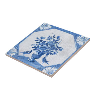 Carreau Oiseaux bleus de Delft floraux toile de pierre de