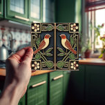 Carreau Oiseaux Cardinaux Fleurs Art Déco Nouveau Décor Mu<br><div class="desc">Ce carrelage en céramique présente deux oiseaux et des motifs floraux qui rappellent le style emblématique de Mackintosh. Il a été un architecte, designer et artiste écossais de premier plan du mouvement Art Nouveau. Ses oeuvres sont caractérisées par des lignes épurées, des formes géométriques et un fort sens de la...</div>