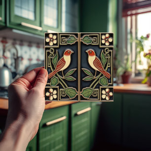 Carreau Oiseaux cardinaux Fleurs Art Déco Nouveau Décor mu