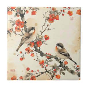 Carreau Oiseaux chantants orientaux et fleurs - Traditionn