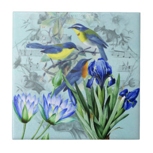 Carreau Oiseaux chanteurs floraux vintages habillement et