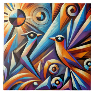 Carreau Oiseaux colorés dans un style géométrique vibrant