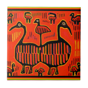 Carreau Oiseaux colorés d'art folklorique