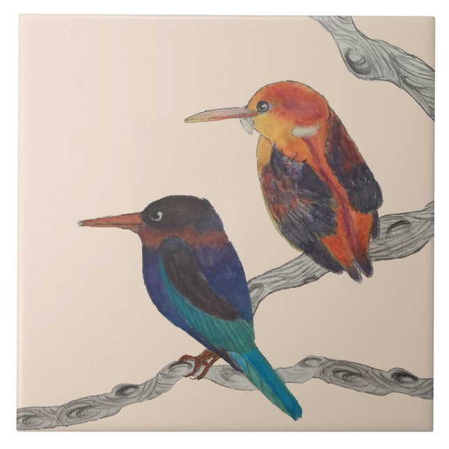 Carreau Oiseaux colorés sur un carrelage en céramique (Devant)