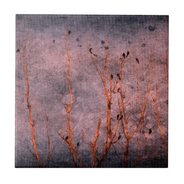 Carreau Oiseaux dans un arbre Grunge (Devant)