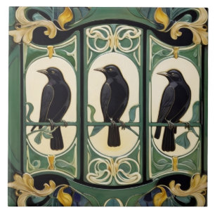 Carreau Oiseaux de Corneille Verte Art Nouveau Art Déco Oi