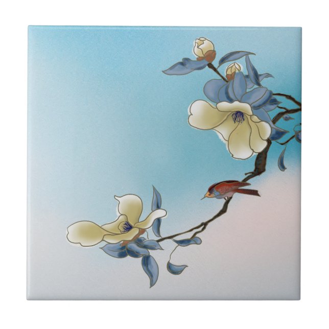 Carreau Oiseaux et fleurs Art Jardin Scènes Bleu & Blanc (Devant)
