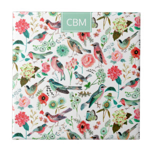 Carreau Oiseaux exotiques Motif floral de jungle avec mono
