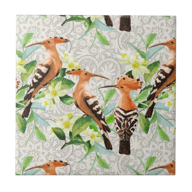 Carreau Oiseaux exotiques sur la dentelle (Devant)