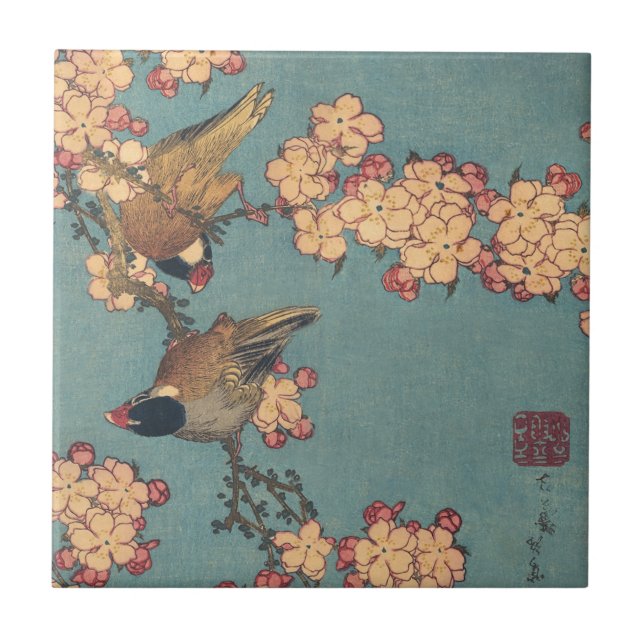 Carreau Oiseaux Fleurs Hokusai Art Japonais (Devant)