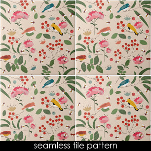 Carreau Oiseaux floraux dessinés à la main Abeilles Motif