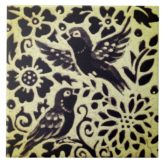 Carreau Oiseaux Gris Vert Pierres en pierre Feuillage Bois (Devant)