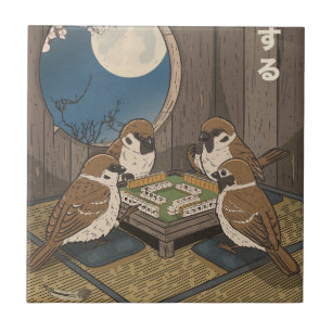 Carreau Oiseaux jouant au Mahjong 