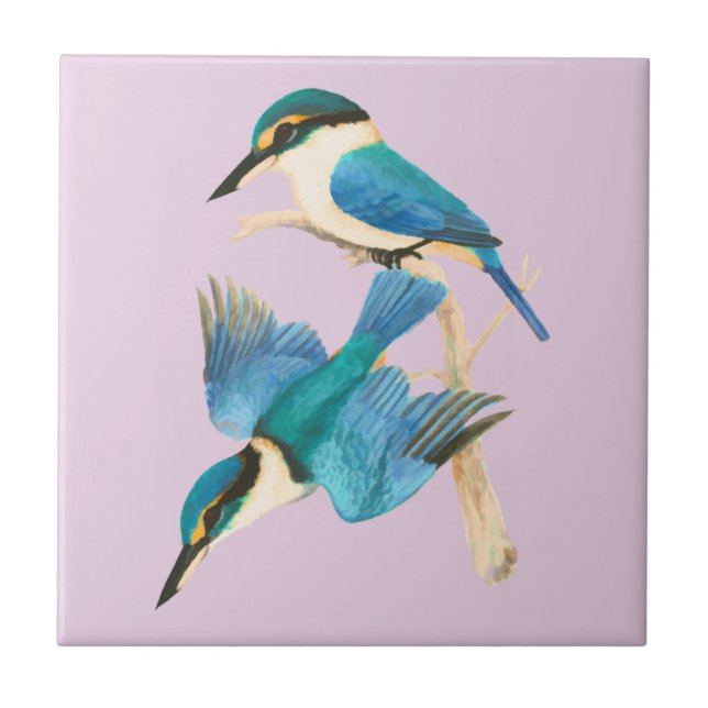 Carreau Oiseaux Martin-pêcheur Aquarelle Rose (Devant)