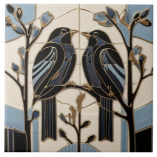 Carreau Oiseaux noirs Art Nouveau Oiseau Art Déco Oiseau n