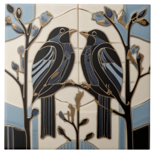 Carreau Oiseaux noirs Art Nouveau Oiseau Art Déco Oiseau n (Créateur téléchargé)