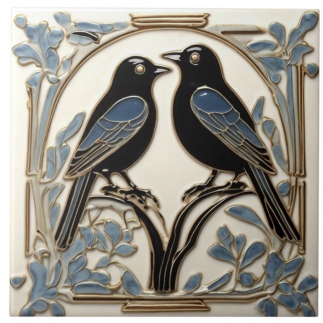 Carreau Oiseaux noirs Art Nouveau Oiseau Art Déco Oiseaux  (Créateur téléchargé)