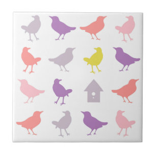 Carreau Oiseaux pastel rose et violet avec Birdhouse