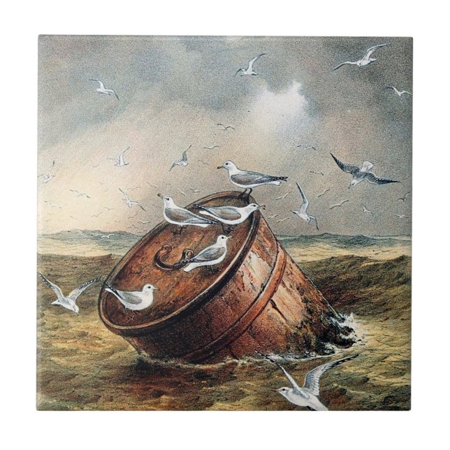 Carreau Oiseaux Sur Un Baril De Céramique (Devant)