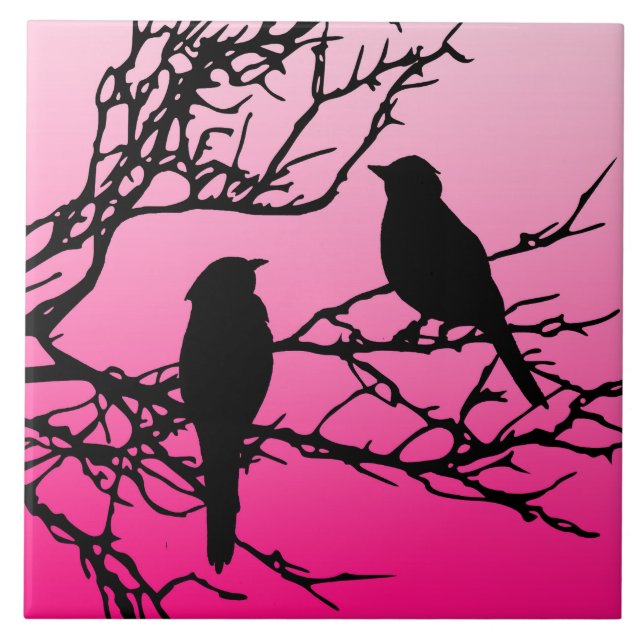 Carreau Oiseaux sur une branche, Noir contre Aube Rose (Devant)