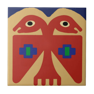 Carreau Oiseaux tribaux péruviens à deux têtes