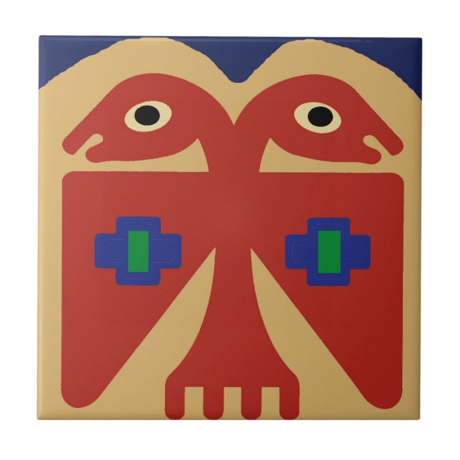 Carreau Oiseaux tribaux péruviens à deux têtes (Devant)