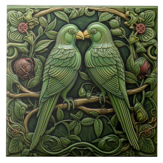 Carreau Oiseaux verts Art nouveau Nature inspirée (Devant)