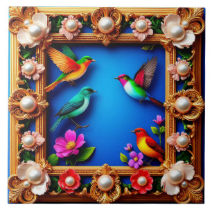 Carreau Oiseaux vibrants encerclés par le cadre floral orn