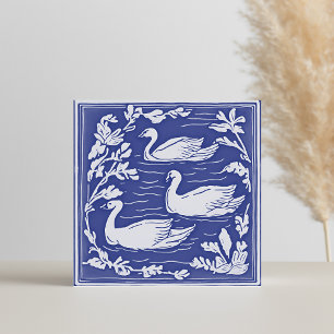 Carreau Oiseaux Vintages Bleu et Blanc Art Nouveau Swans