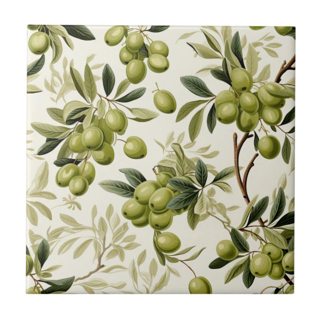 Carreau Olive Branch Watercolor Pattern Mediterranean (Devant)