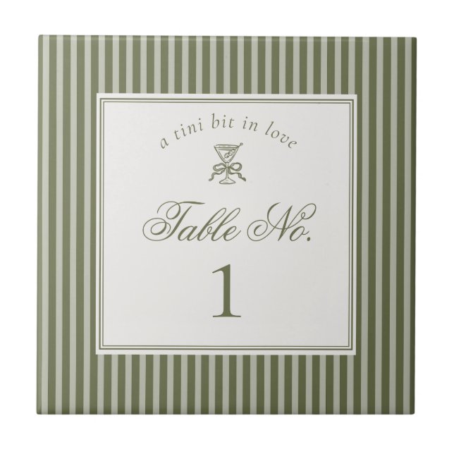 Carreau Olive Martini Old Money Wedding Table Number (Devant)
