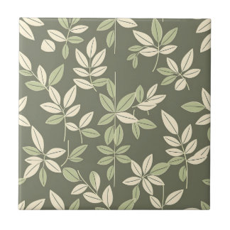Carreau Olive Sage Botanical Leaves Pattern