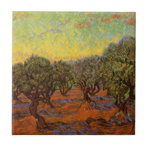 Carreau Oliveraie, ciel orange par Vincent van Gogh