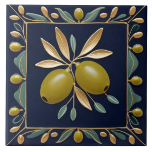 Carreau Olives Fruitées Bleu Marine Olives Vertes Méditerr
