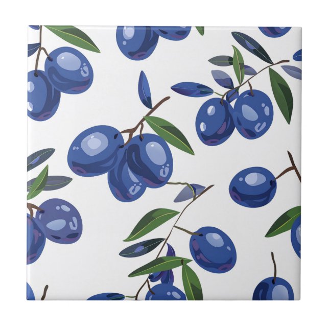 Carreau Olives méditerranéennes bleues et blanches  (Devant)