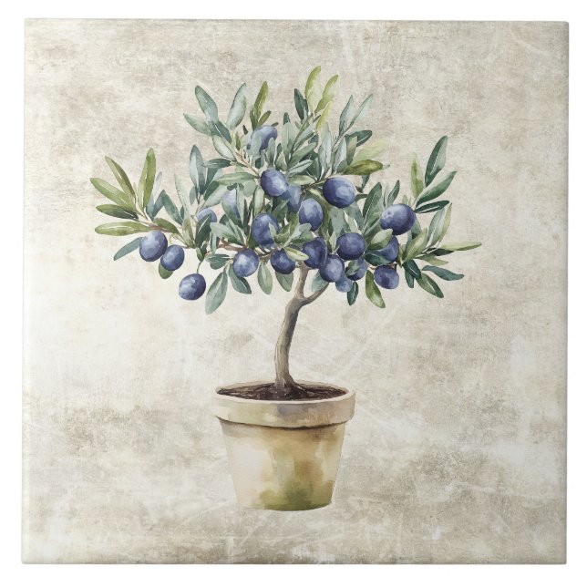 Carreau Olives noires à l'aquarelle dans une texture fauss (Devant)